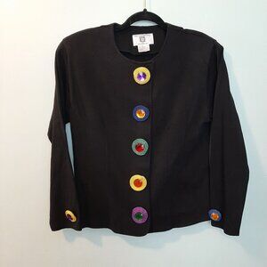 Anne Klein Knitwear Sadimara Jewel Art To Wear Cardigan Top Clowncore Bold 80s